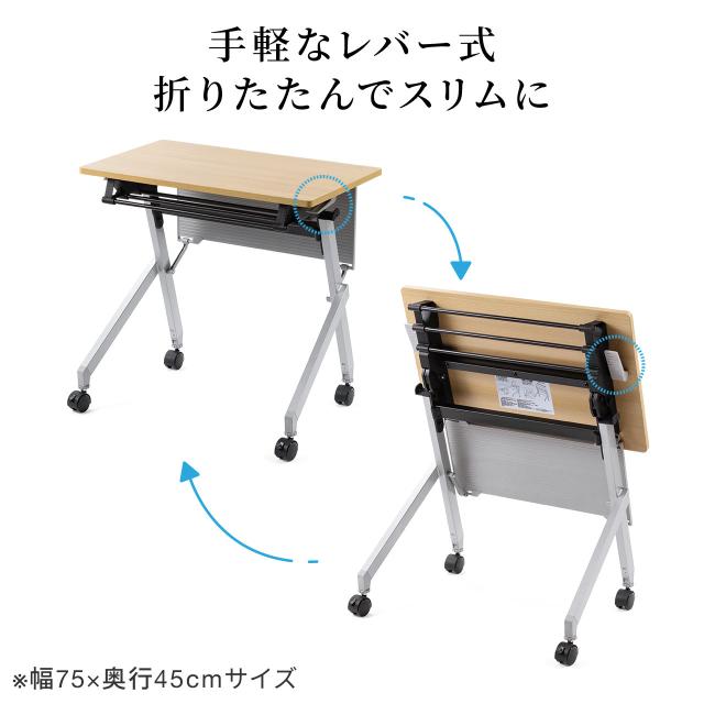 折りたたみデスク 幅100cm 奥行60cm キャスター付き 木目調　ライトブラウン[100-FD019M]_9