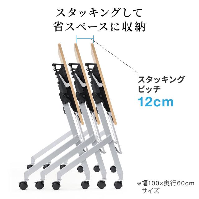 折りたたみデスク 幅100cm 奥行60cm キャスター付き 木目調　ライトブラウン[100-FD019M]_10