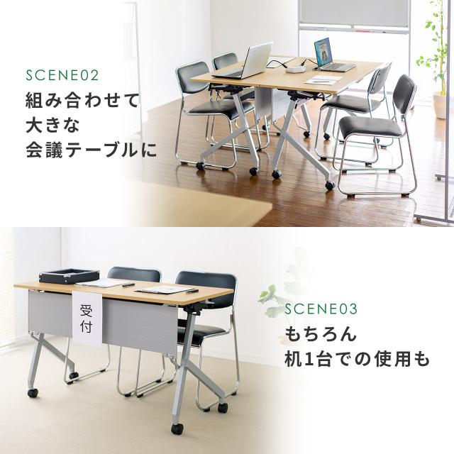 折りたたみデスク 幅120cm 奥行60cm キャスター付き 木目調　ライトブラウン[100-FD020M]_7