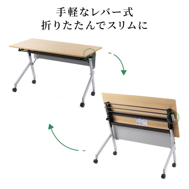 折りたたみデスク 幅120cm 奥行60cm キャスター付き 木目調　ライトブラウン[100-FD020M]_9