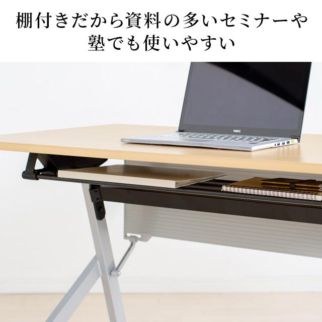 折りたたみデスク 幅120cm 奥行60cm キャスター付き 木目調　ライトブラウン[100-FD020M]_11