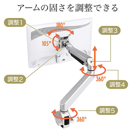 モニターアーム 水平垂直3関節 ガスシリンダー内蔵 クランプ固定 液晶ディスプレイ アーム [100-LA018]_5