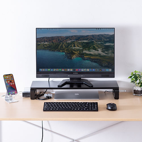 液晶モニター台 幅60cm USBハブ 電源タップ付き モニタースタンド [100