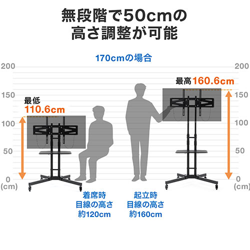 高さ調整 テレビスタンド 32〜65インチ対応 キャスター付き テレビラック [100-PL008]_14