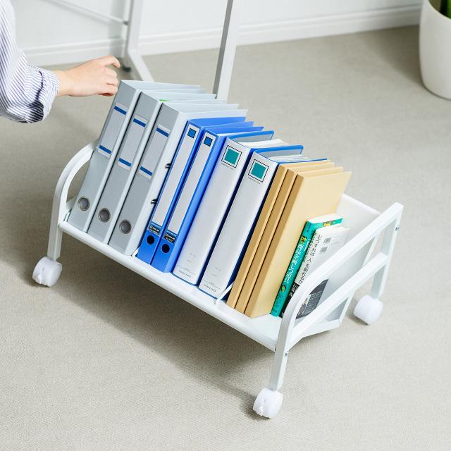 ファイルワゴン 1段 キャスター付き A4ファイル収納 斜め棚[100-WG005W