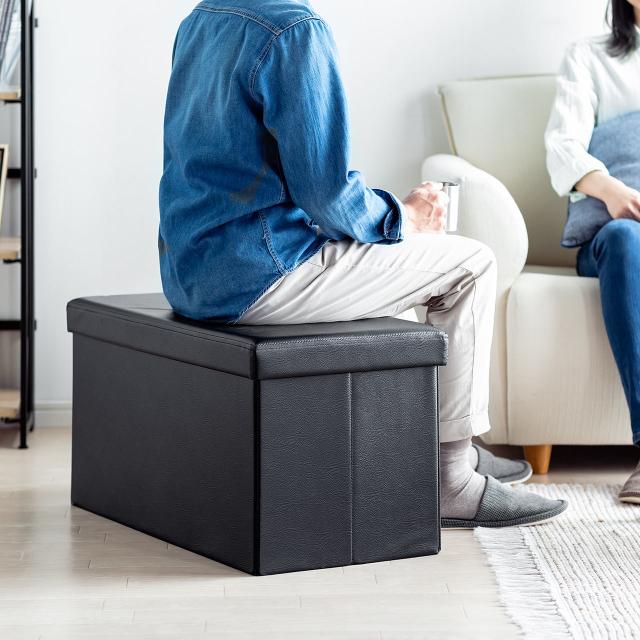 折りたたみ 収納スツール PUレザー生地 76×38cm ボックススツール[150