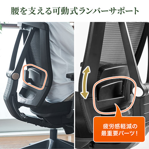 ハイバック メッシュチェア 2点ロッキング 座面 前後調整 ブラック[150-SNCM010]_13