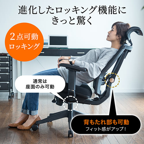 ハイバック メッシュチェア 2点ロッキング 座面 前後調整 ブラック[150-SNCM010]_4