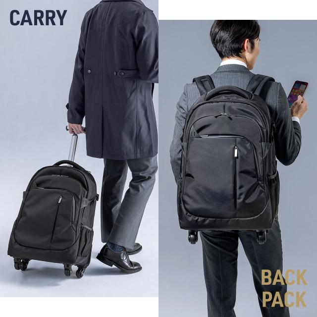キャリーリュック キャリーバッグ 2WAY トロリー 4輪 ビジネスリュック 35リットル ブラック[200-BAGCR011BK]_1