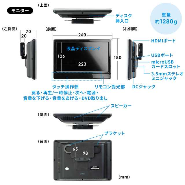 車載ヘッドレストモニター 10 1インチ Dvdプレーヤー内蔵型 シガー電源 Hdmi入力端子付き 0 Car073 の通販はau Pay マーケット サンワダイレクト