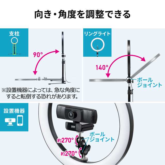 LEDリングライト 俯瞰撮影スタンドつき WEBカメラ スマホ用 120灯 最大