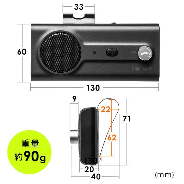 車載スピーカーフォン Bluetooth接続 サンバイザー固定 通話 音楽再生 振動検知 2台待ち受け 400 Btcar002 の通販はau Pay マーケット サンワダイレクト