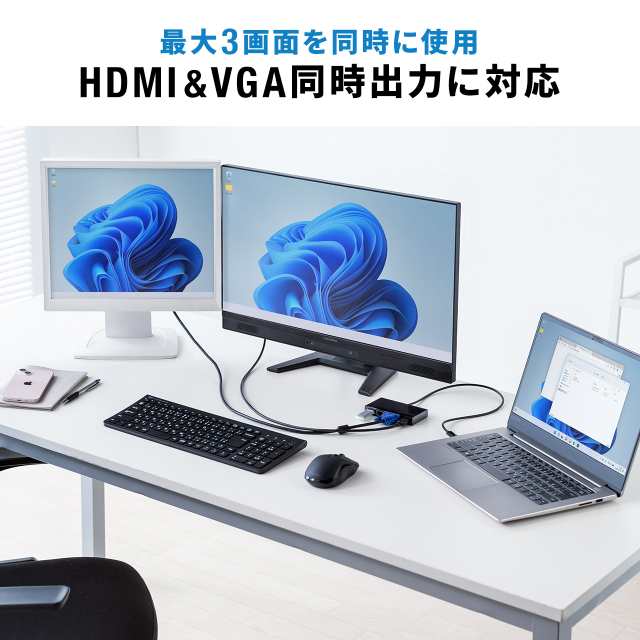 USB Type-Cモバイルドッキングステーション HDMI VGA 同時出力 PD100W