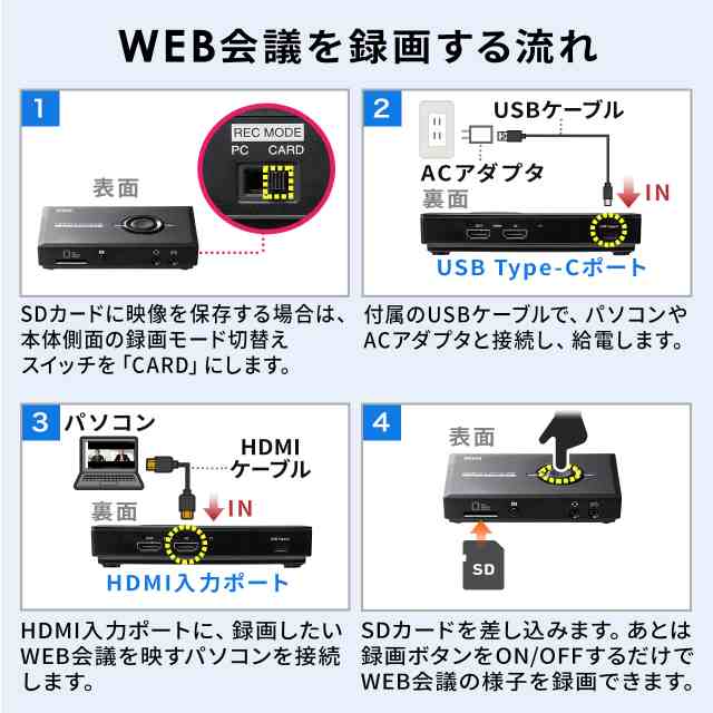 Hdmi キャプチャーボックス 4k 60p パススルー フルhd録画 ハードウェアエンコード ゲームキャプチャー 400 Medi032 の通販はau Pay マーケット サンワダイレクト