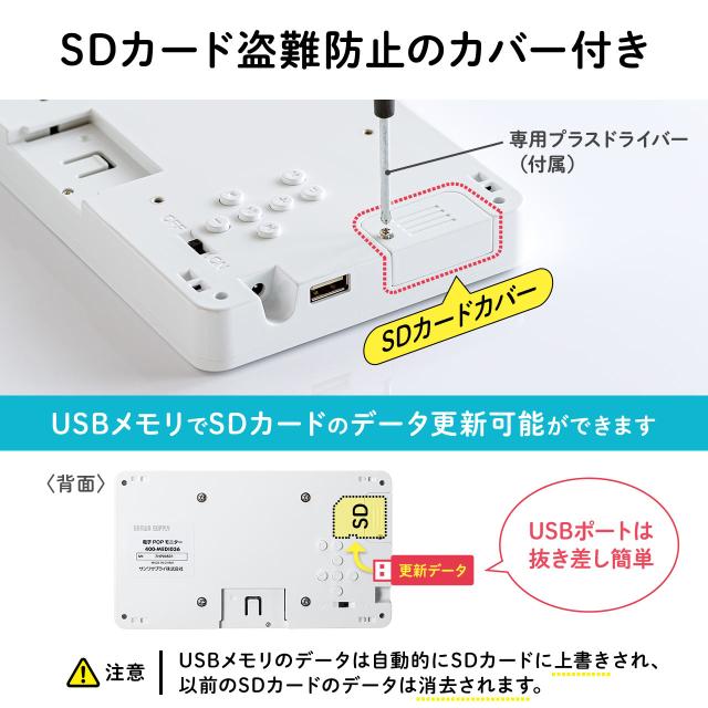 電子ポップモニター 7インチ SDカード/USBメモリー再生 スピーカー内蔵[400-MEDI036] 電子ポップモニター 7インチ SDカード/USBメモリー再生 スピーカー内蔵
