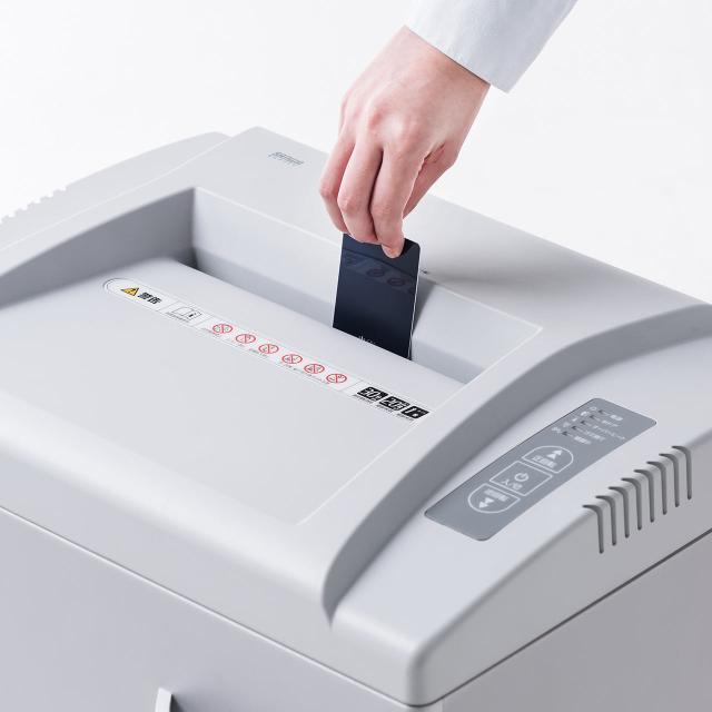 電動シュレッダー 業務用 クロスカット 4×38mm A4用紙 20枚細断 連続30分 カード細断 60Lダストボックス [400-PSD054]_6