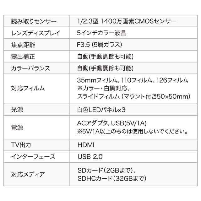 フィルムスキャナー 高画質 1400万画素 ネガ/ポジ 写真フィルム PC不要