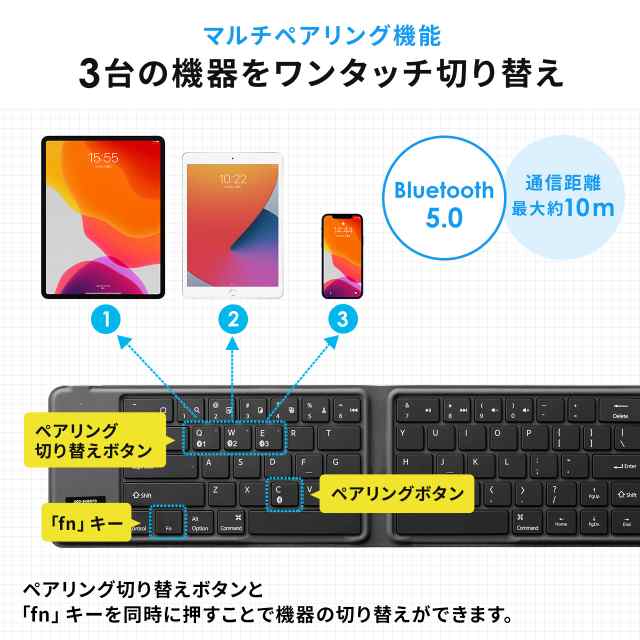 タッチパッド付き 折り畳み Bluetoothキーボード Iphone Ipad用 英語配列 Usb充電式 マルチペアリング 400 Skb070 の通販はau Pay マーケット サンワダイレクト