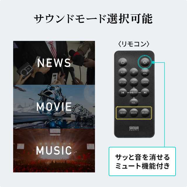 2.1ch サウンドバー ワイヤレスサブウーファーセット Bluetooth対応