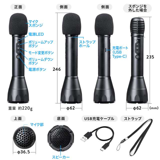 ハンドマイク型拡声器 Bluetooth対応 8W出力 スピーカーつきマイク[400