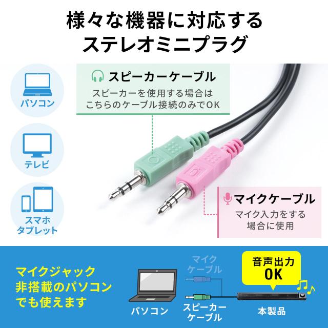 USB電源 サウンドバースピーカー 6W出力 マイク端子 ヘッドホン