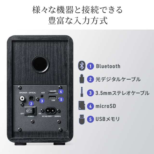 Bluetoothスピーカー PCスピーカー 3.5mm/光デジタル対応 高出力80W USB/microSD対応[400-SP104]の通販はau  PAY マーケット - サンワダイレクト | au PAY マーケット－通販サイト