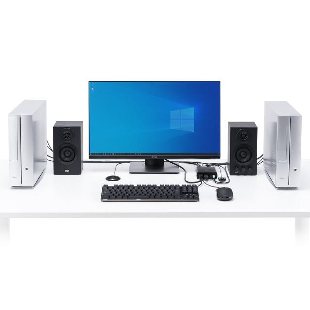 パソコン切替器 HDMI 2台 4K 60Hz KVMスイッチ USBキーボード USBマウス スピーカー マイク Windows macOS 在宅勤務 テレワーク[400-SW038]_4