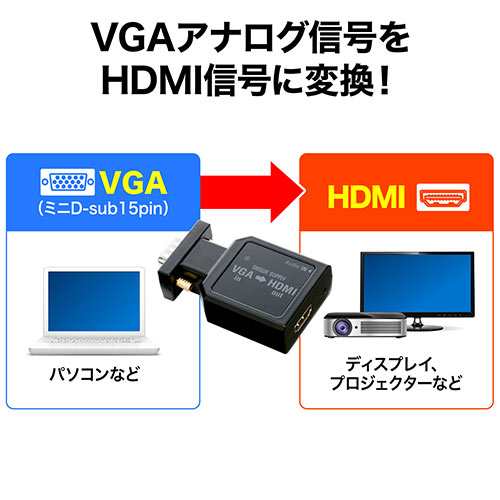 Vga Hdmi変換アダプタ ミニd Sub15ピン Hdmi変換 音声出力対応 ステレオミニケーブル付 400 Vga008 の通販はau Pay マーケット サンワダイレクト