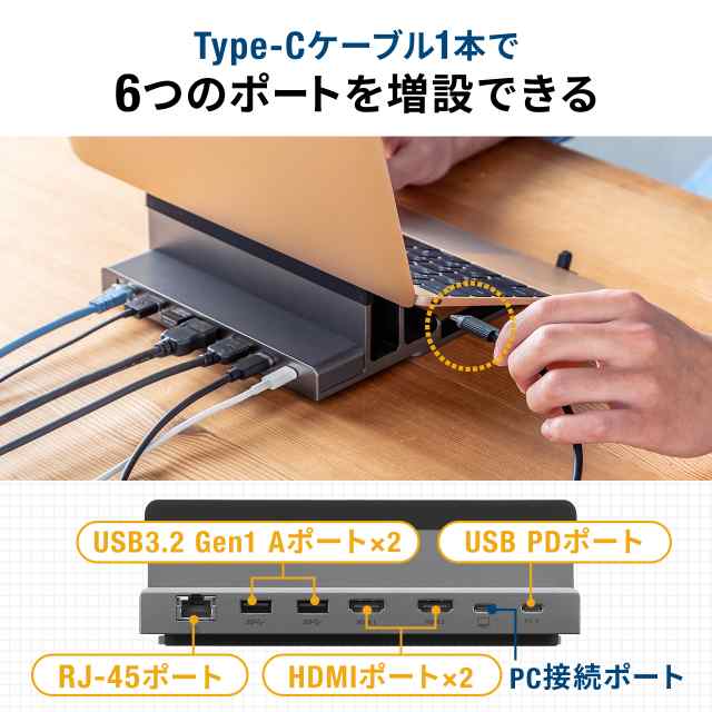 ドッキングステーション Type-C接続 HDMI2ポート搭載 スタンド型