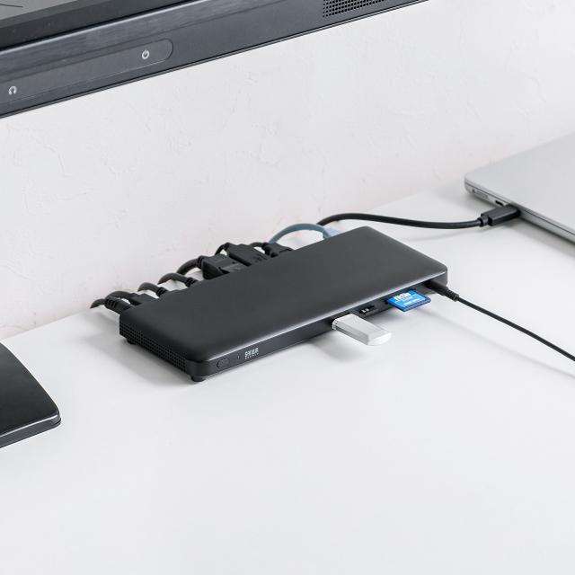 ドッキングステーション HDMI2つ 3画面出力対応 USB-C接続 専用AC付属 薄型 4K/60Hz対応[400-VGA020]_15