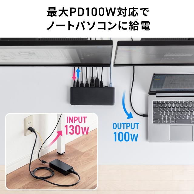 ドッキングステーション HDMI2つ 3画面出力対応 USB-C接続 専用AC付属 薄型 4K/60Hz対応[400-VGA020]_8