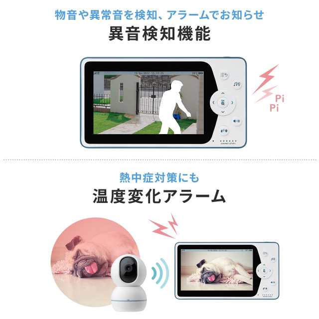 見守りカメラ モニター付き カメラ2個セット 無線 インターネット不要 Wi-Fiなし HD画質 暗視 双方向会話 高齢者 赤ちゃん ベビーモニタ