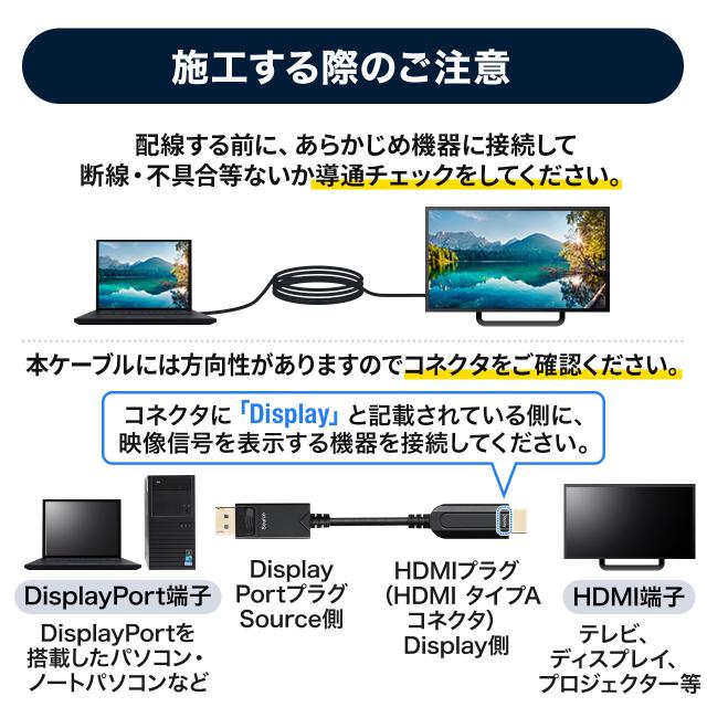 DisplayPort HDMI 取り替えっこ有線テレビ グラスファイバー 10m 4K/60サイクル相応う 黒いこと[500-KC039-10]