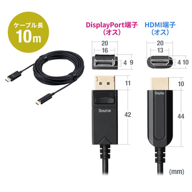 DisplayPort HDMI 取り替えっこ有線テレビ グラスファイバー 10m 4K/60サイクル相応う 黒いこと[500-KC039-10]