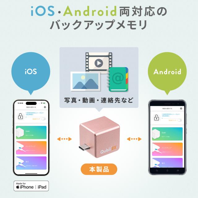 Qubii EX 512GB Type-C接続 PD60W 高速充電 iOS Android 自動バックアップ パソコン不要 容量不足解消 iPad iPhone15対応 ローズゴールド ブルー ホワイト[600-IPLBC512G]_4