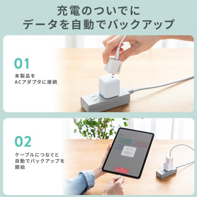 Qubii EX 512GB Type-C接続 PD60W 高速充電 iOS Android 自動バックアップ パソコン不要 容量不足解消 iPad iPhone15対応 ローズゴールド ブルー ホワイト[600-IPLBC512G]_8
