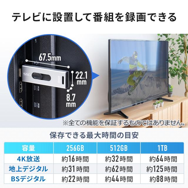 スティック型SSD 512GB USB3.2 Gen2 Aコネクタ スライド式 直挿し ポータブルSSD[600-USSD512GS]_5