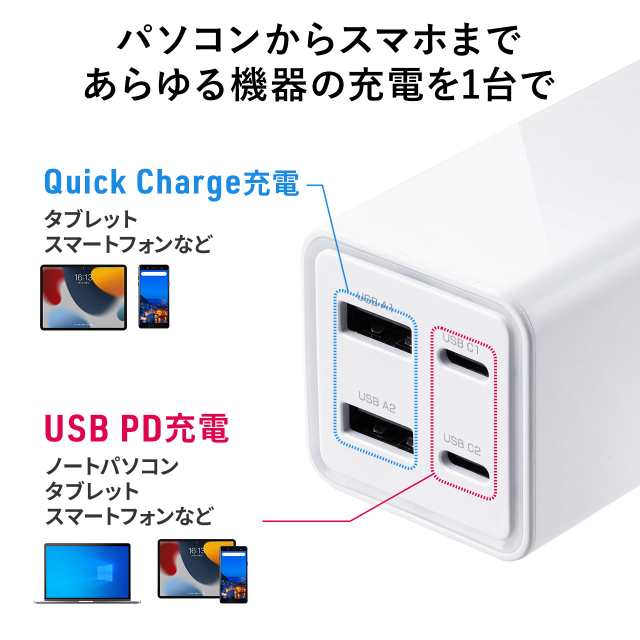 USB PD Type-C 65W GaN採用 急速充電 PSE認証品 ACアダプター