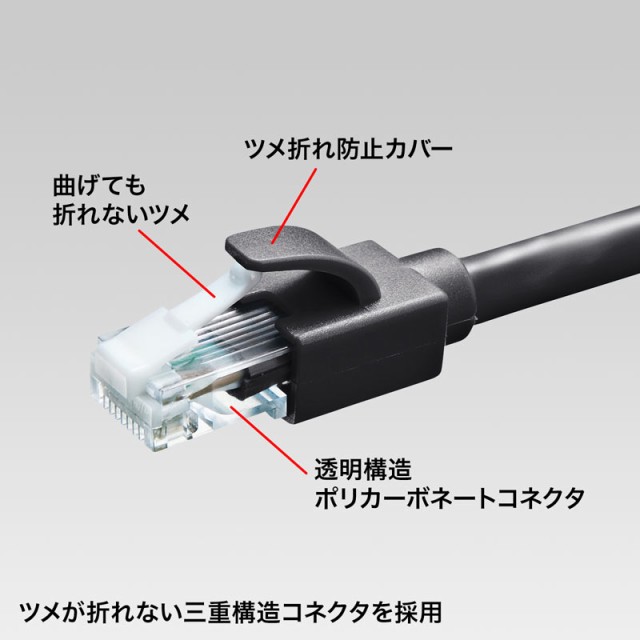 Cat6A LANケーブル ブラック 2m 爪折れ防止カバー[KB-T6ATS-02BK]の