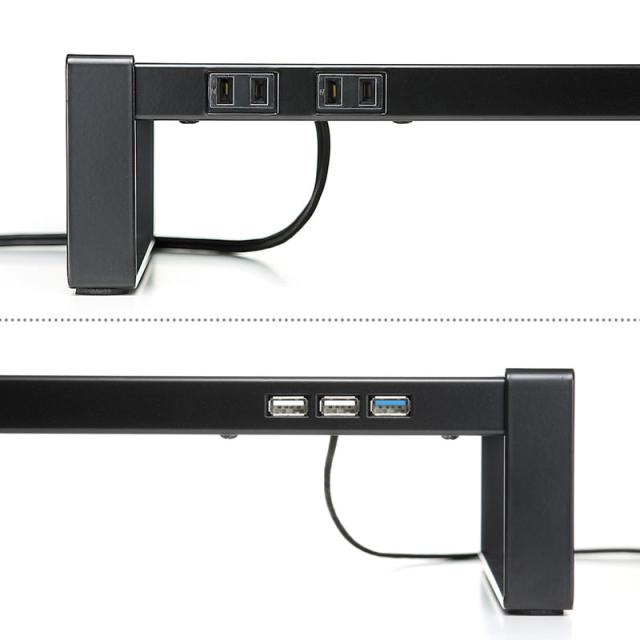 電源タップ＋USBハブ付き机上ラック W1000mm ブラック[MR-LC206BKN]_5
