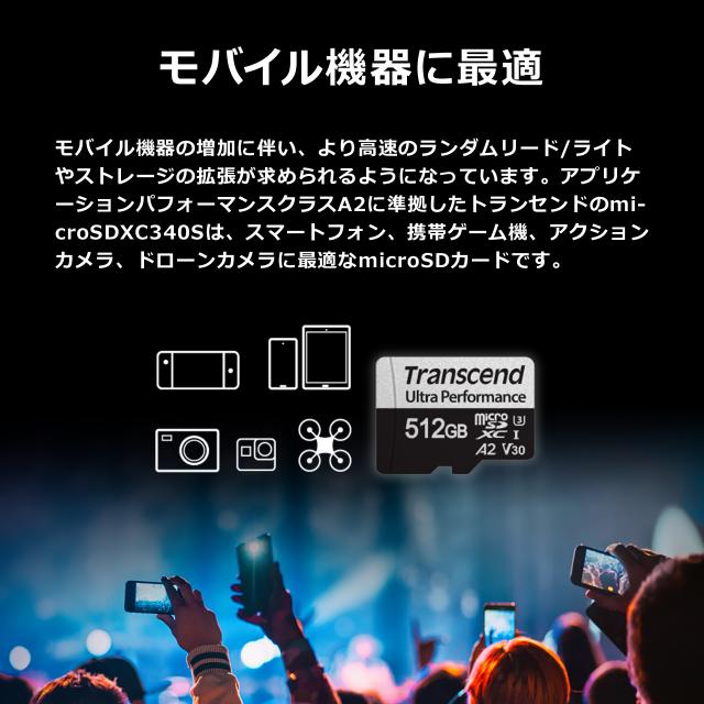 microSDカード 256GB Class10 UHS-I U3 A2 V30 SDカード変換アダプタ付 Transcend [TS256GUSD340S]_2