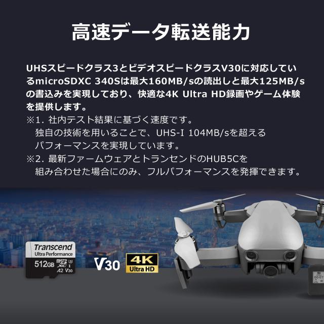 microSDカード 256GB Class10 UHS-I U3 A2 V30 SDカード変換アダプタ付 Transcend [TS256GUSD340S]_4