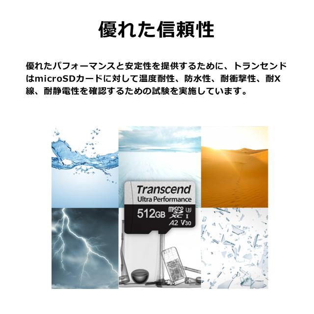 microSDカード 256GB Class10 UHS-I U3 A2 V30 SDカード変換アダプタ付 Transcend [TS256GUSD340S]_6