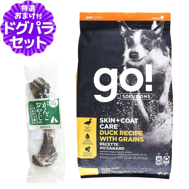 【沖縄以外送料無料】GO! ゴー 皮膚+被毛ケア 全粒穀物 ダック 9.98kg＋国産鹿レッグボーン 1本 Mサイズ 犬 ドッグ フード ドック 皮膚 被毛 鴨 オメガ脂肪酸 お腹 野菜 フルーツ 乳酸菌 子犬 子いぬ パピー 成犬 アダルト 高齢犬 シニア