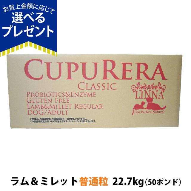 【沖縄以外送料無料】クプレラ クラシック ラム&ミレット レギュラー 普通粒 50ポンド 22.70kg【専用ダンボール箱でのお届け】CUPURERA 犬 成犬 アダルト シニア ドッグフード 高齢犬 老犬 グルテンフリー ドックフード 羊 ラム肉 玄米