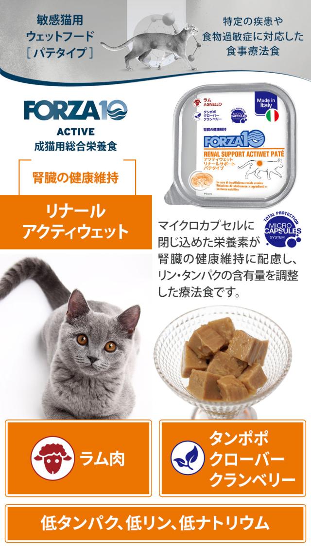 【沖縄以外送料無料】フォルツァ10 FORZA10 リナール アクティウェット キャット 100g×32個 猫 フォルツァ10 腎臓の健康維持 食事療法食 腎臓 低リン 低タンパク パテ アクティブライン アダルト 成猫 フォルツァディエチ_1