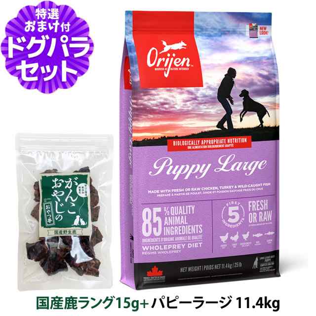 【店内全品送料無料】オリジン パピーラージ 11.4kg＋国産鹿ラング15g 【ドッグパラダイス限定セット】