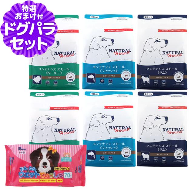 【順次パッケージ変更】【沖縄以外送料無料】ナチュラルハーベスト メンテナンススモール ローテーションセット２（各２袋ずつ６袋セット）（1.1kg×6）+わんわんウエットてぃっしゅ 1個
