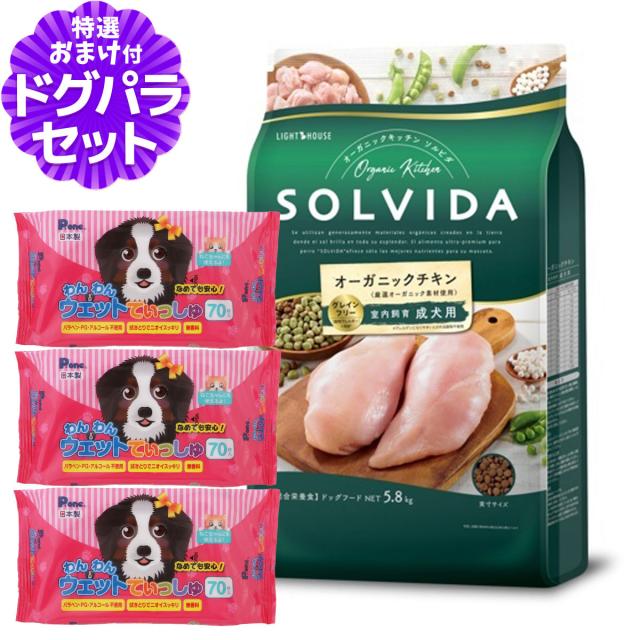 【沖縄以外送料無料】ソルビダ グレインフリー チキン 室内飼育成犬用 5.8kg+わんわんウエットてぃっしゅ 3個