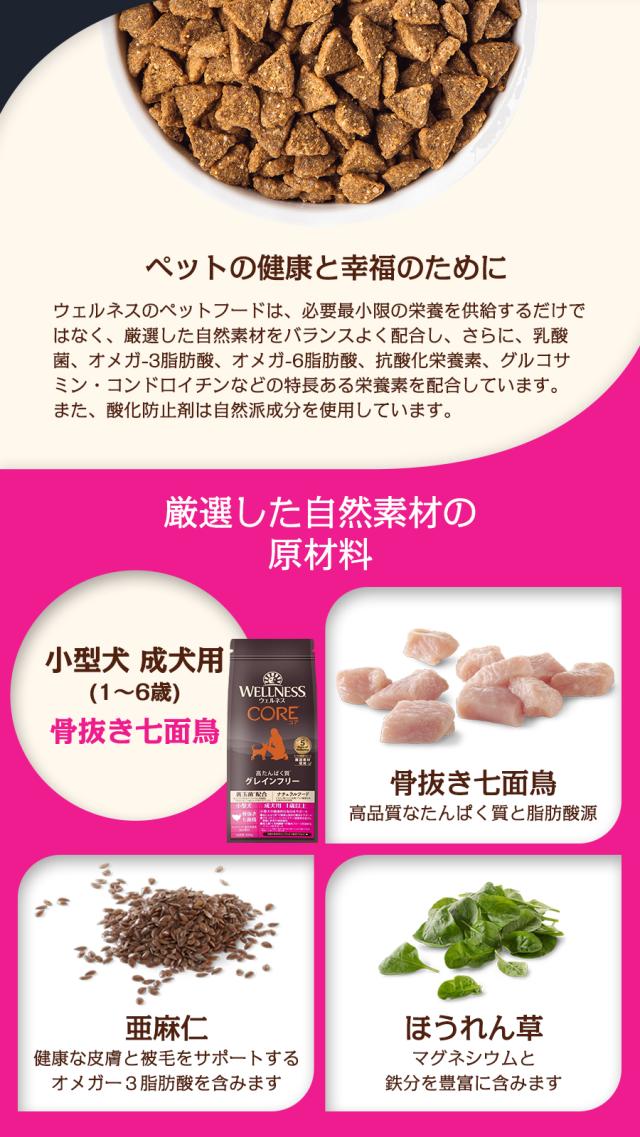 【リニューアル変更済】【沖縄以外送料無料】(選べる2つのおまけ付き)ウェルネスコア 高たんぱく質・穀物不使用 小型犬 成犬用 1〜6歳  骨抜き七面鳥 1.8kg×2袋＋ 犬 小型犬 いぬ 乳酸菌 成犬 アダルト ターキー グレインフリー 食物繊維_3
